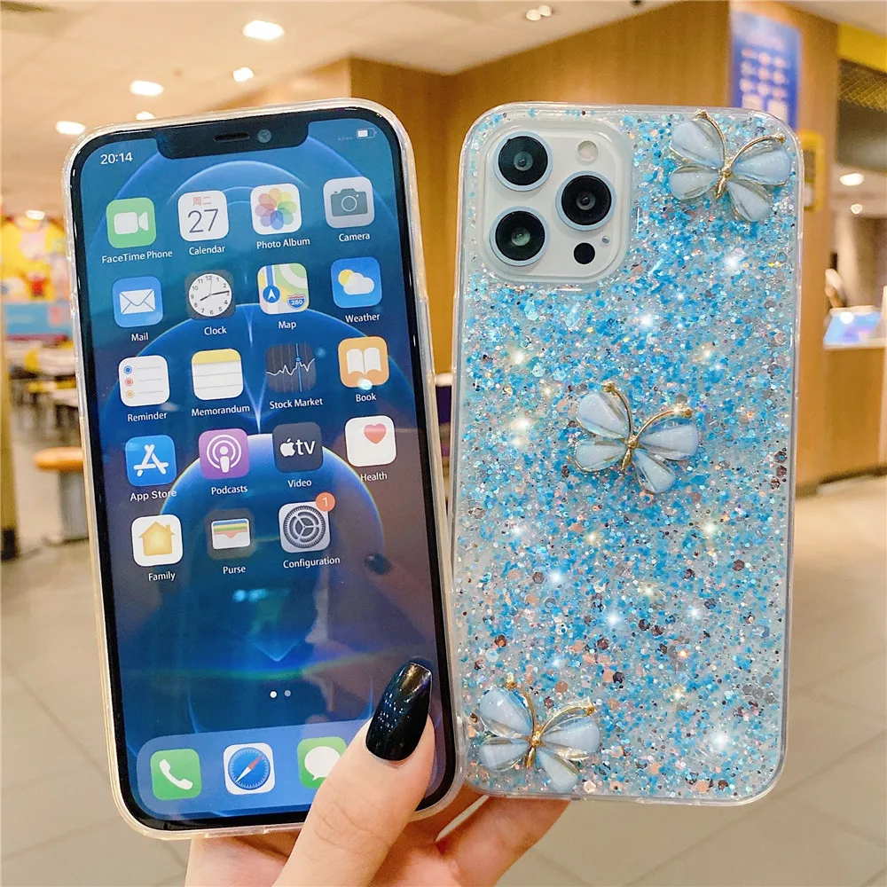 3D Butterfly Bling Glitter Case For Samsung Galaxy A55 A35 A15 A05S A25 5G A24 A34 A54 A14 A13 A23 A33 A53 A12 A32 A52 A72 Cover