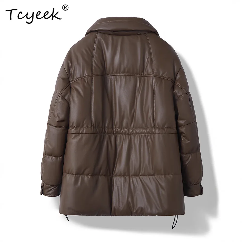 Tcyeek peau De mouton duvet De canard blanc automne hiver haut De gamme revers femmes veste en cuir véritable Jaqueta De Couro légítimo Feminina
