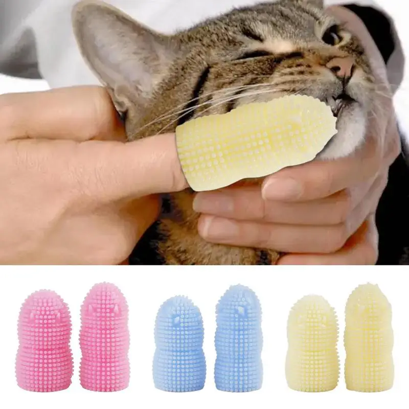 2pcs Dog Finger Toothbrush Brush With Full Surround Bristles For Oral Care Anti-Cavity Pet Cat Cleaning Supplies Tools Oral Care