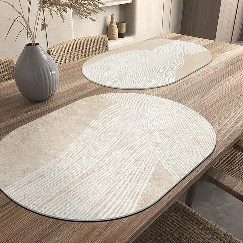 Light Luxury Oval Nordic Leather Table Mat  Abstract Printed Placemat Waterproof Oilproof Heatinsulated Plate Bowl Pad Home Deco