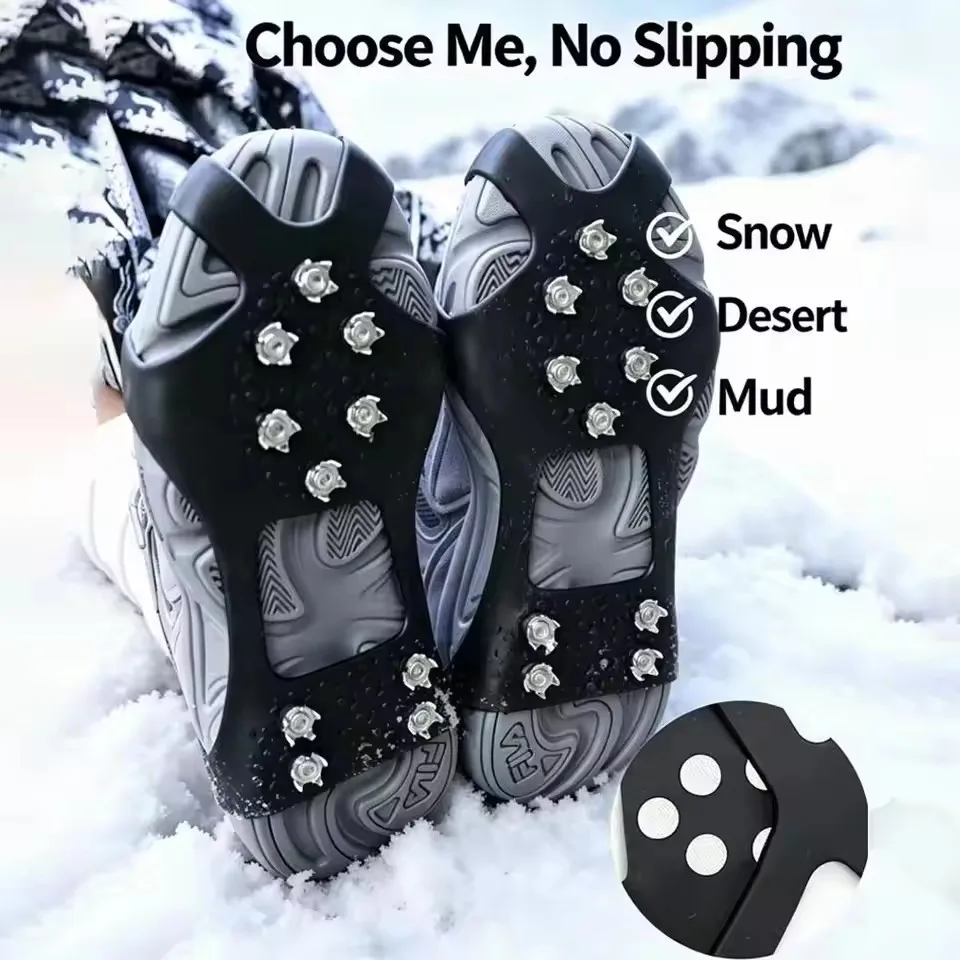 10 Studs Shoes Spikes Cover Anti-Skid Stretchable 10 Teeth Steel Ice Gripper Flexible Ice Gripper Snow Spikes Shoes Accessories