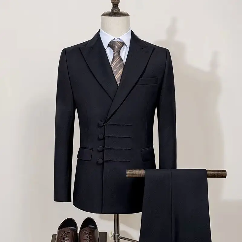 Suit (Blazer+Pants) Men's Linen Business Fashion Slim Gentleman 2 Piece Solid Color Wedding Travelling Beach Best Man Casual Set