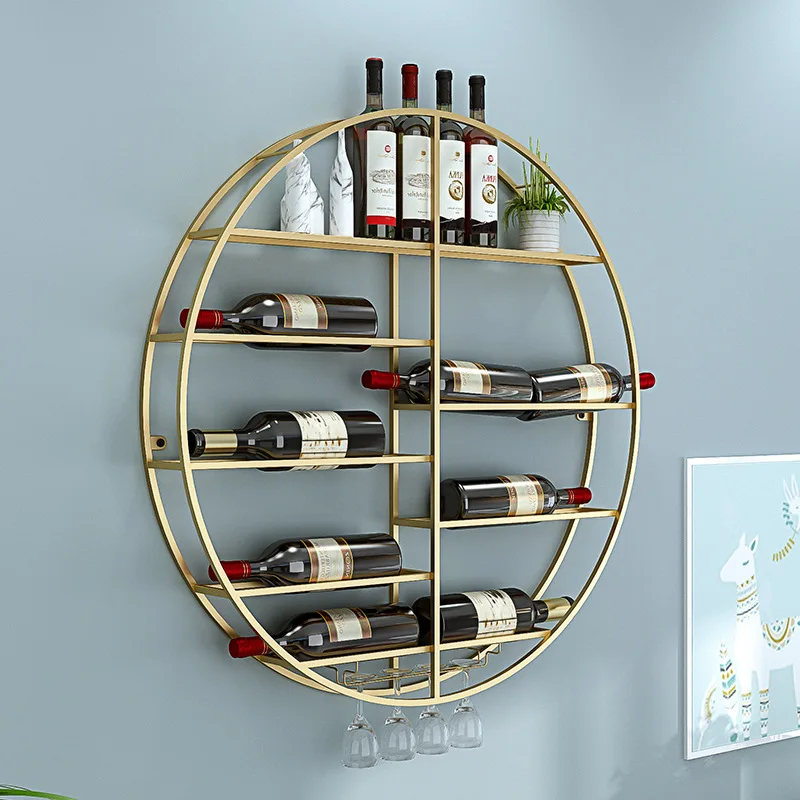 Hotel bar wall round wine cabinet home living room iron decoration red wine bottle rack creative goblet holder