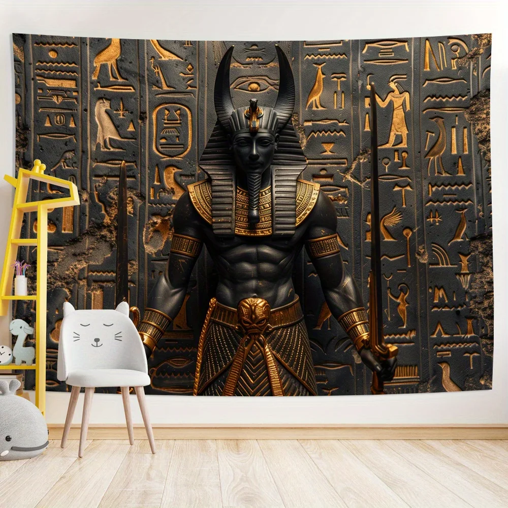 نسيج مصري قديم يتميز أنوبيس مع الهيروغليفية لديكور الحائط المهيب