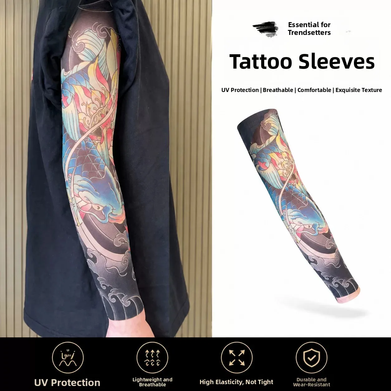 Tattoo Ice Sleeve Floral Arm New Summer Sun Protection Sleeve Cover Men's Women's Outdoor Cycling Versatile Decorative Silk S...