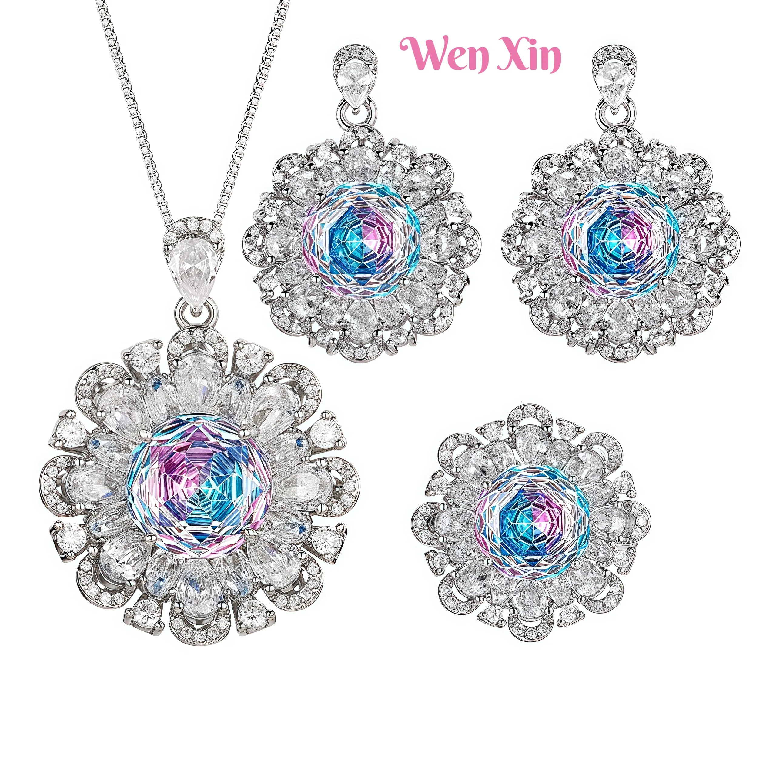 

WENXIN Brand High Luxury Brand Designer Certificated New High Quality Gradient Flower Light Luxury Pendant Necklace Set ﻿