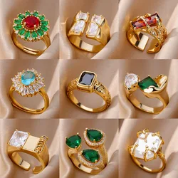 Black Zircon Square Rings For Women Girls Luxury Vintage Stainless Steel Colorful Ring Wedding Jewelry Gift inoxidable anillos
