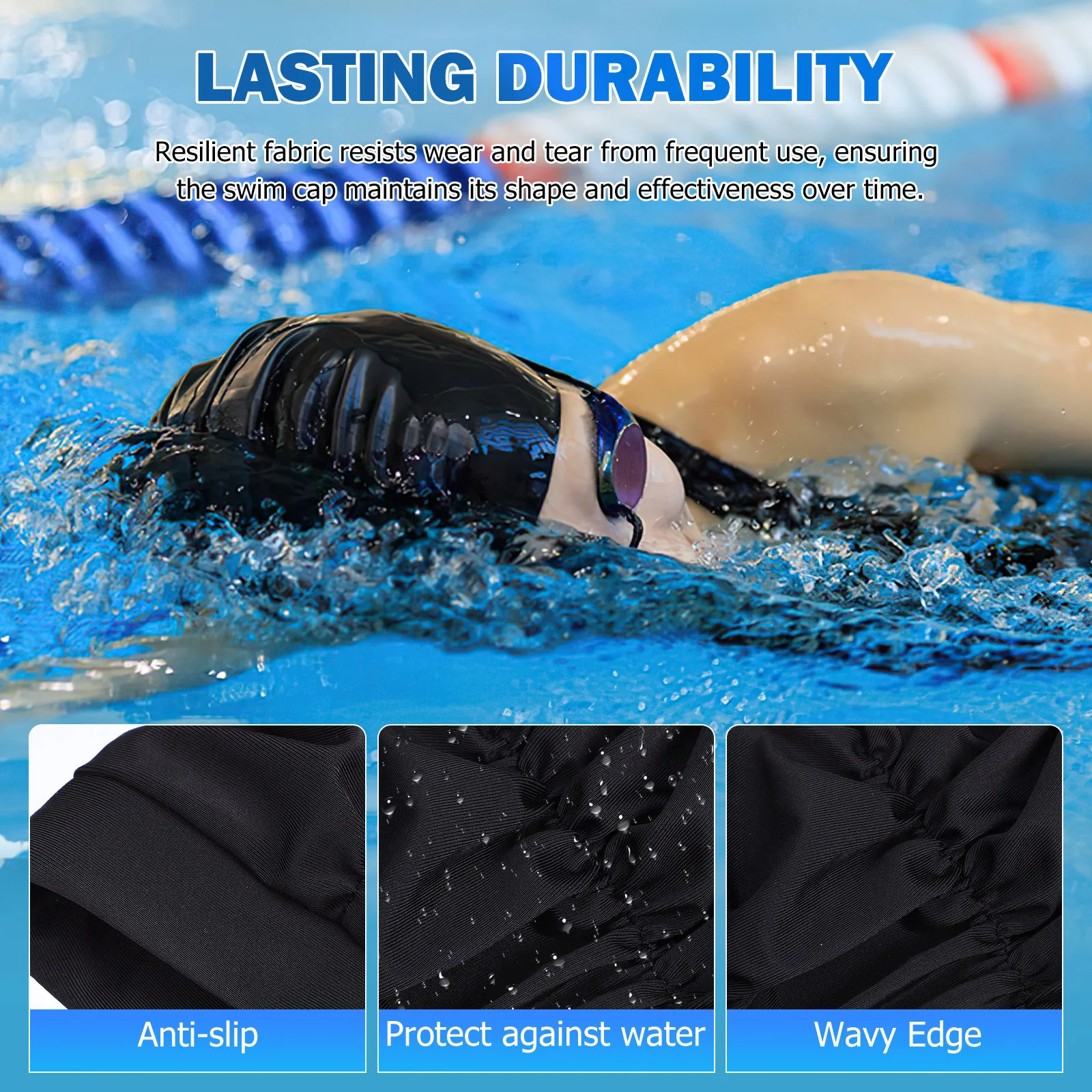 2 قطعة قبعات السباحة المرنة مطوي قبعات السباحة النسيج للجنسين قبعات السباحة المتينة لقبعات السباحة ذات الشعر الطويل المجدل #3