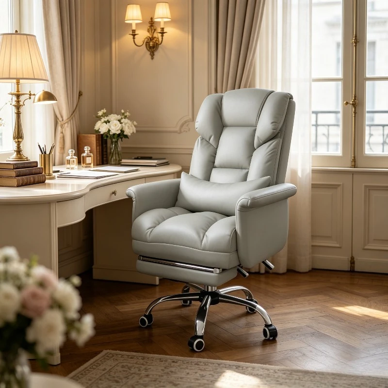 Executive Office Chair Ergonomic Wide Thick SGS Certified Explosion Proof Reclining Leather Seat for Home Computer Desk
