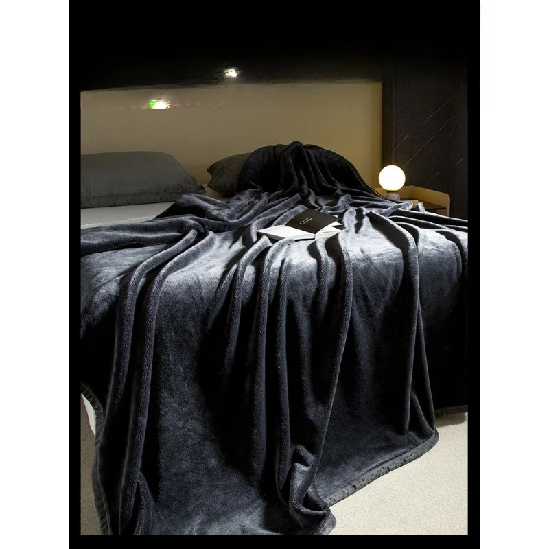 Light luxury high-end autumn thickened warm soft coral fleece blanket, sofa double nap blanket
