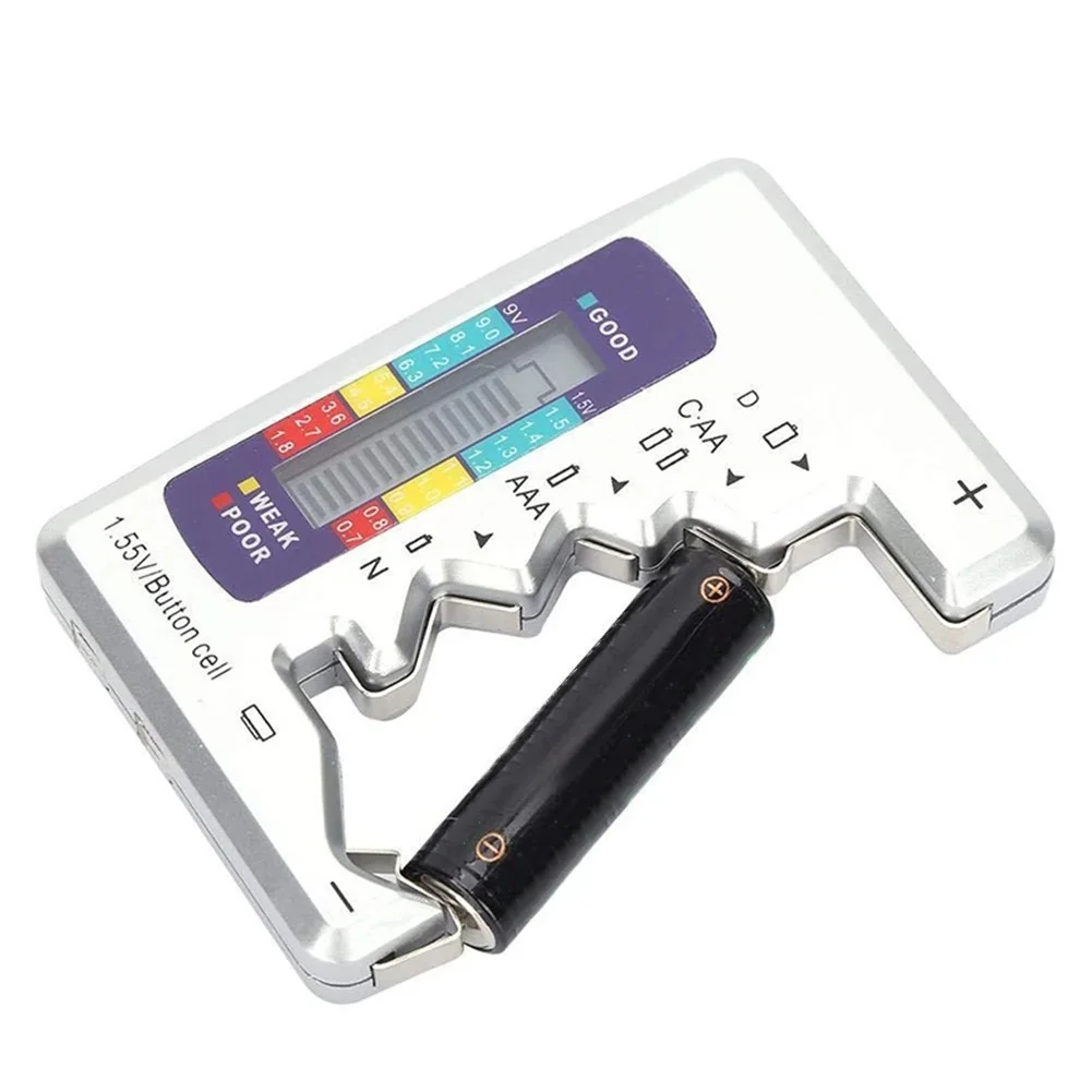 Digital Battery Tester LCD Display For AA For Aaa C D 9V Button Cell Capacity Check Detector ABS Silver Tool For Home Car