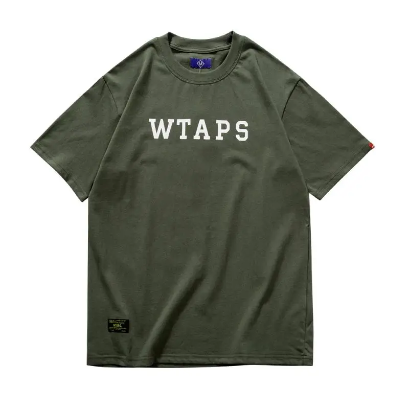 WTAPS College Tee Men's Short Sleeve round Neck T-Shirt Pure Cotton Letter Logo Casual Summer Fashion Youth Pop Loose Fit Print