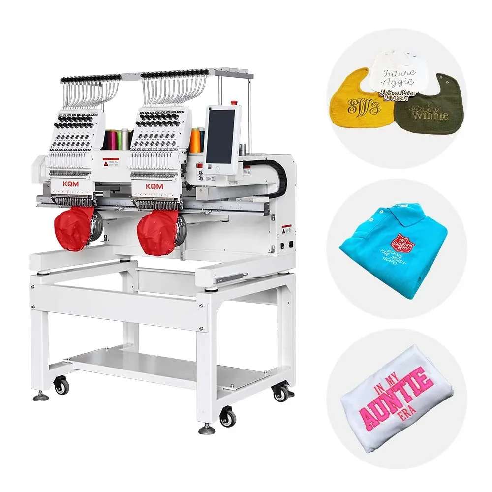 High Quality Industrial 2 Heads Flat Computerized Embroidery Machine For Cap T-Shirt