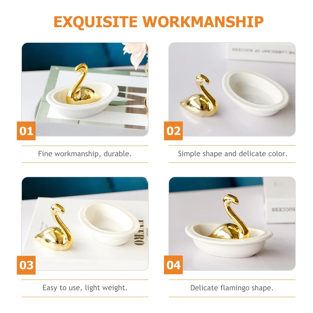 Ceramic Flamingo Jewelry Dish Jewelry Organizer Tray for Rings Earrings Necklace Storage Smooth Surface Decorative Tray