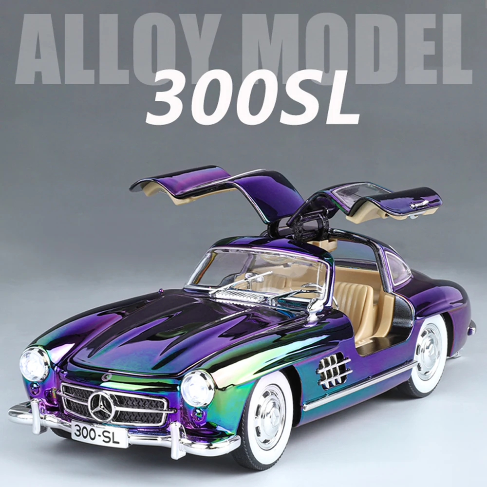 1:24 300SL 500K alliage Vintage voiture Miniature modèle jouets moulé sous pression voitures en métal son lumière tirer vers les portes ouvertes véhicules Collection