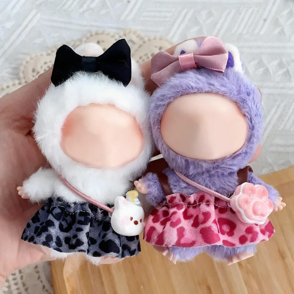 Ubranka dla lalek 10 cm dla Labubu 4.0, wzór w panterkę, luksusowe designerskie stroje dla lalek, spódnica, zestaw ubrań.