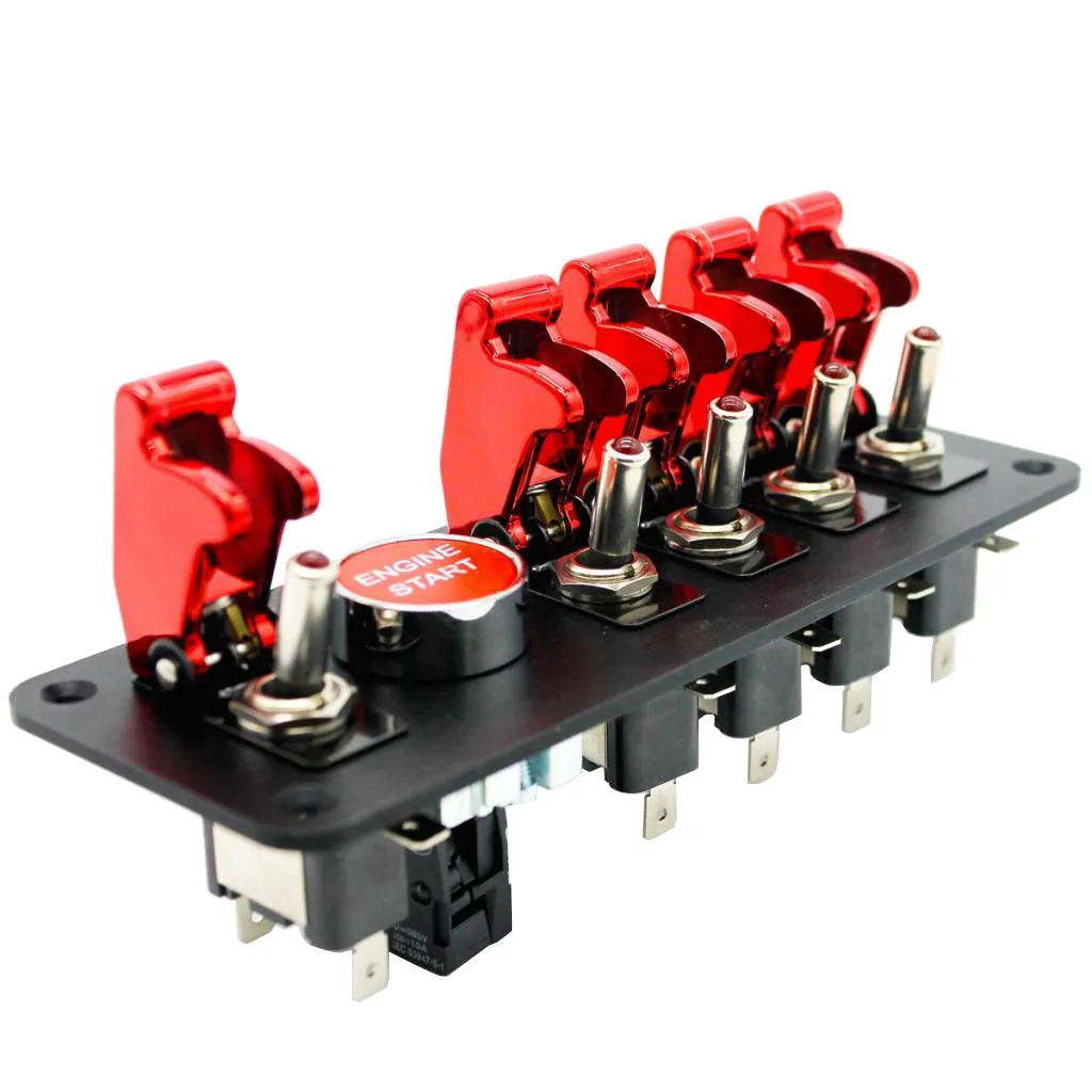 

Panel de interruptor arranque motor, 6 entradas, 12V, 20A, coche carreras rojo, abatible hacia arriba