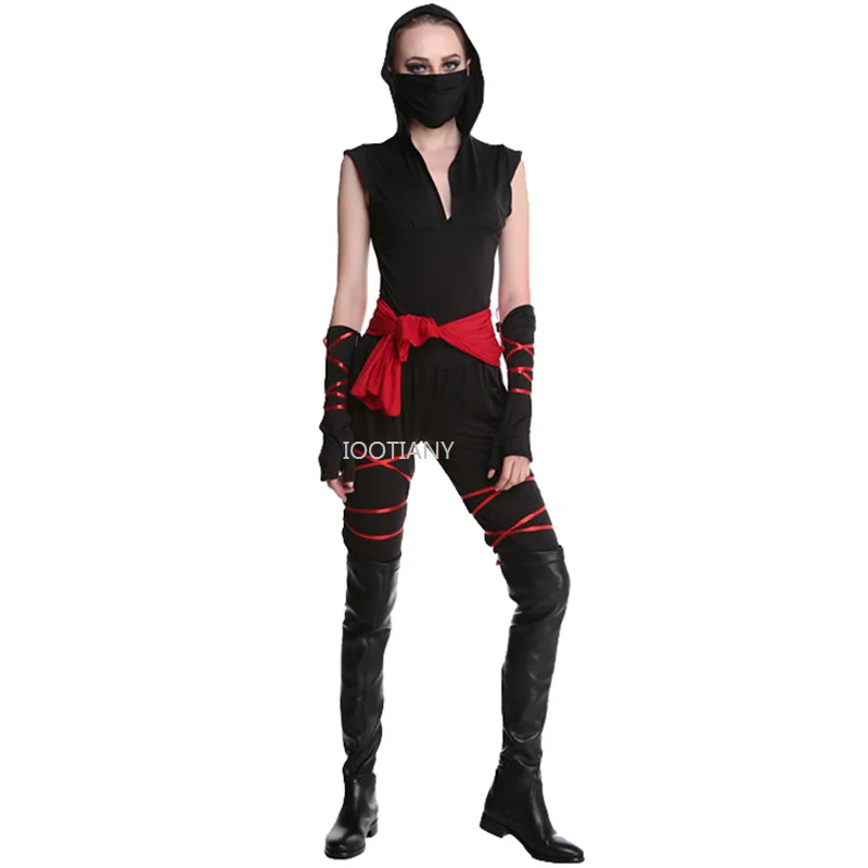 IOOTIANY S-XL Gioco di ruolo da donna Costume Ninja Adulto Anime Guerriero Cosplay Festa di carnevale Fancy Dress Up Ninja Uniformi da gioco sul palco