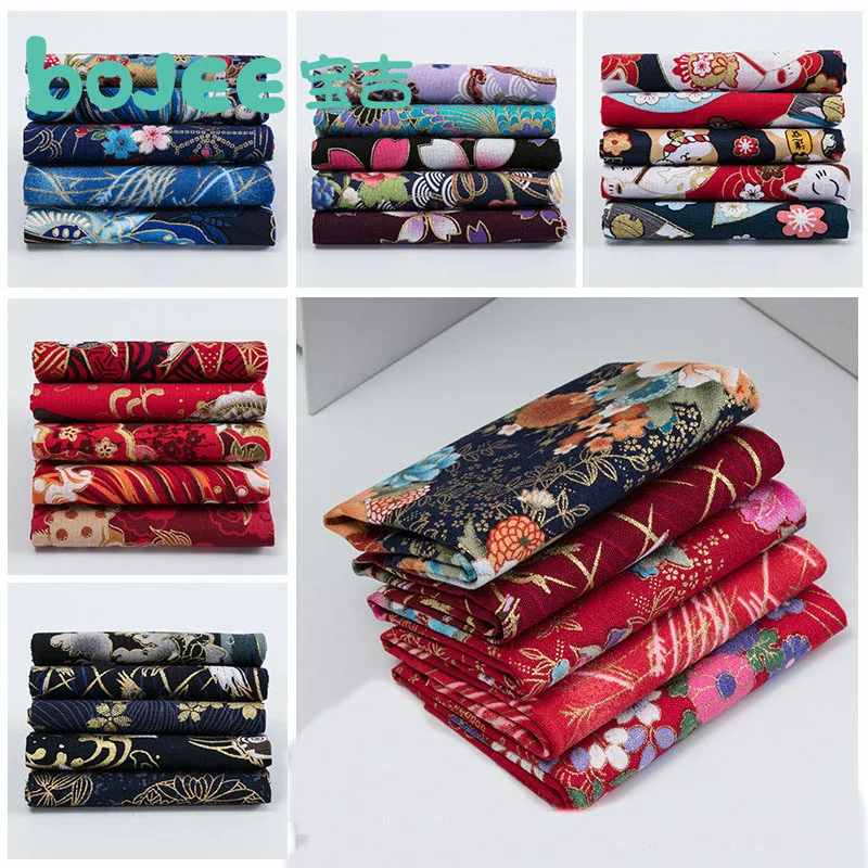 5Pcs 25x20cm Bronzing Floral Cotton Fabric Printed Cloth Sewing Quilting Fabric for Patchwork Needlework DIY Handmade Material