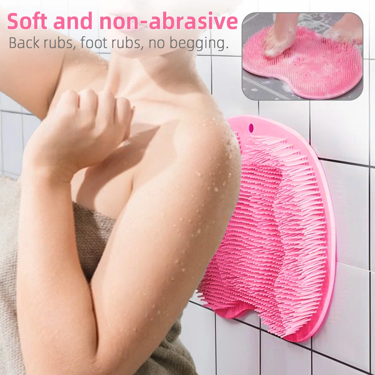 Silicone Back Scrubbing Brush Non Slip Foot Scrub Mat Bath Massage 2 in 1 Combination Foot Scrub Shower Mat with Suction Cup