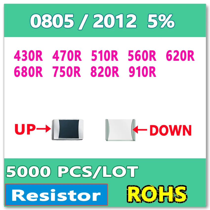 JASNPROSMA 0805 J 5% 5000pcs 430R 470R 510R 560R 620R 680R 750R 820R 910R smd 2012 OHM 430OHM 470OHM 510OHM 560OHM Novo Resistor
