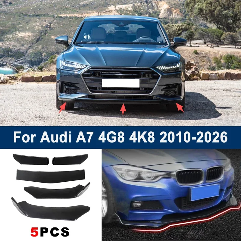 

Adjustable 5Pcs Sectional Front Spoiler Lip For Audi A7 4G8 4K8 2010-2026 Front Bumper Splitter Car Exterior Sport Body Kit