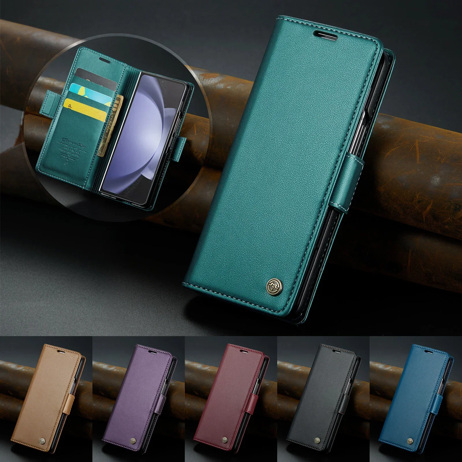 

Кожаный чехол для бизнес-кошелька с картами Solt для Samsung Galaxy Z Fold 6 5 5G Fold5 ZFold5, полная защитная сумка, обложка для книги, флип-чехлы