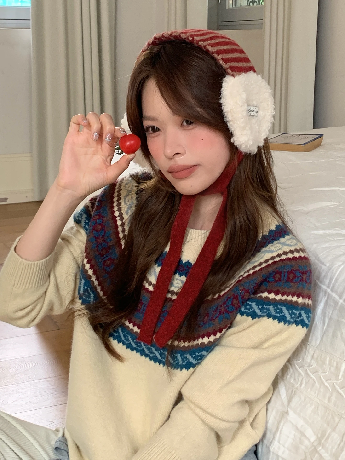 Thickened Plush Ear Muffs Women's Cycling Ear Protectors with Tie Dye Stripes Color Block Winter Warm Cold Proof Ear Covers