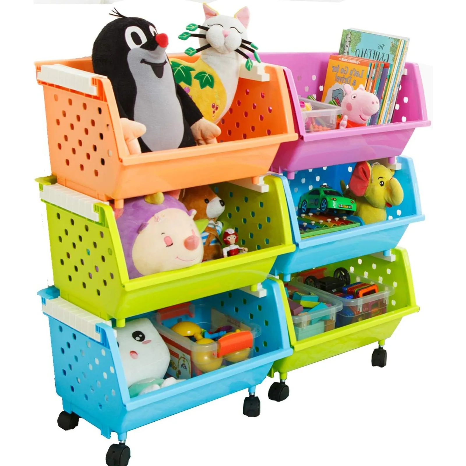 US Kids' Toys Chest Large Baskets Storage Bins Organizer with Wheels Can Move Everywhere Natural/Primary