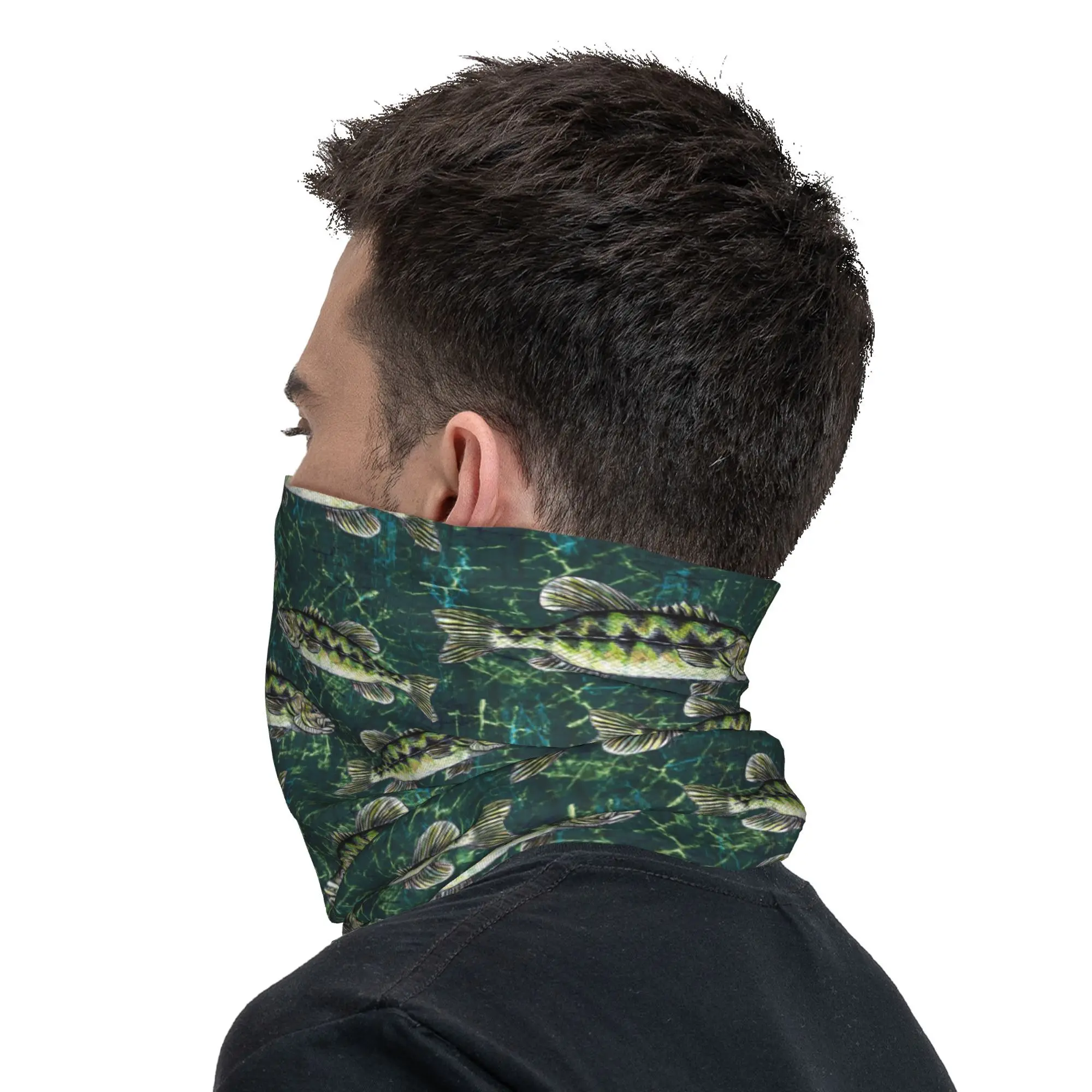 Largemouth baixo camo padrão bandana pescoço gaiter impresso envoltório cachecol multi-uso bandana esportes ao ar livre unisex adulto respirável