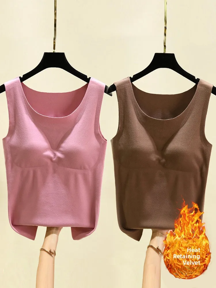 

Thiened German Velvet Warm Vest Women's Autumn Winter Inner Wear Fce Lined Slimming Strap Heated Tracel with Chest Pa...