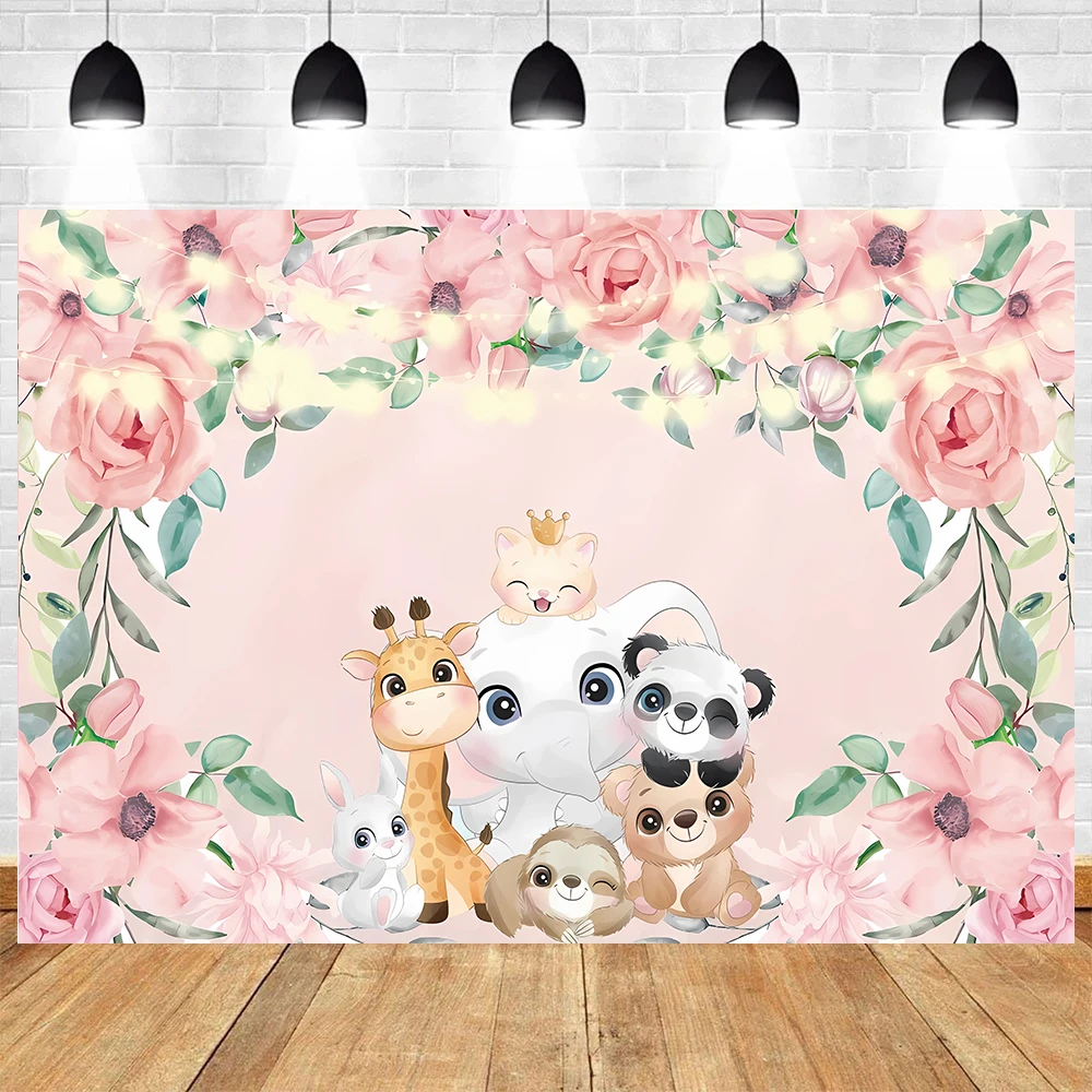 Cartoon Giraffe Theme Child Happy Birthday Party Baby Shower Photography Background Flower Plant Backdrop Family Photocall