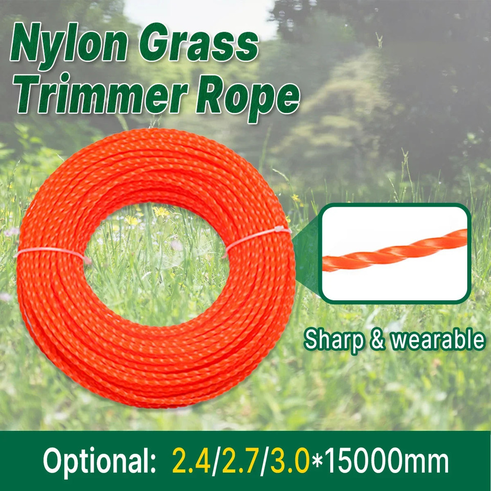  15m2.4mm/2.7mm/3mm Mowing Nylon Grass Trimmer Rope Brush Cutter Strimmer Line Mowing Wire Lawn Mower Accessory 