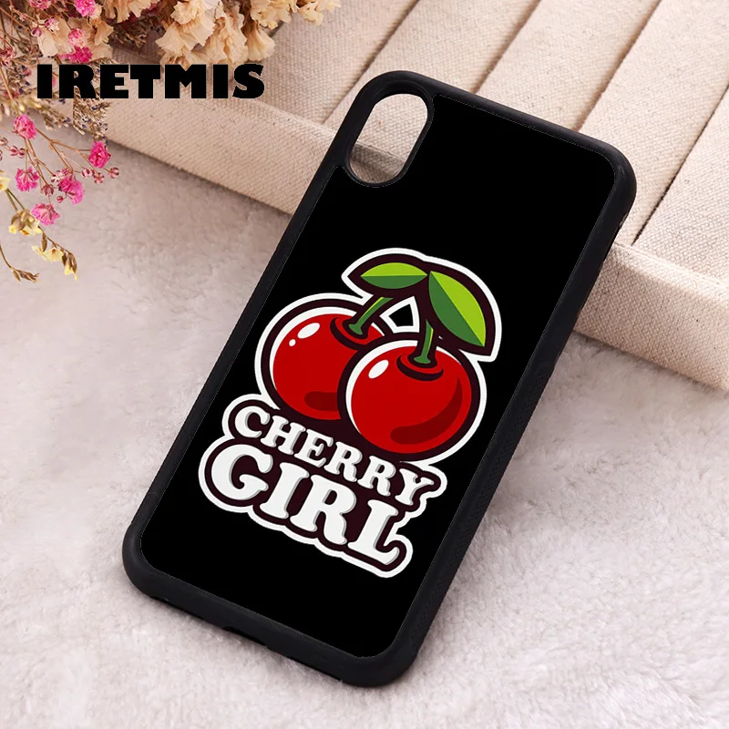 Iretmis Phone Cover Case For iPhone X XS Max XR 11 12 13 PRO MINI 14 15 16 Plus Rubber Silicone Cherry Girl Cherries