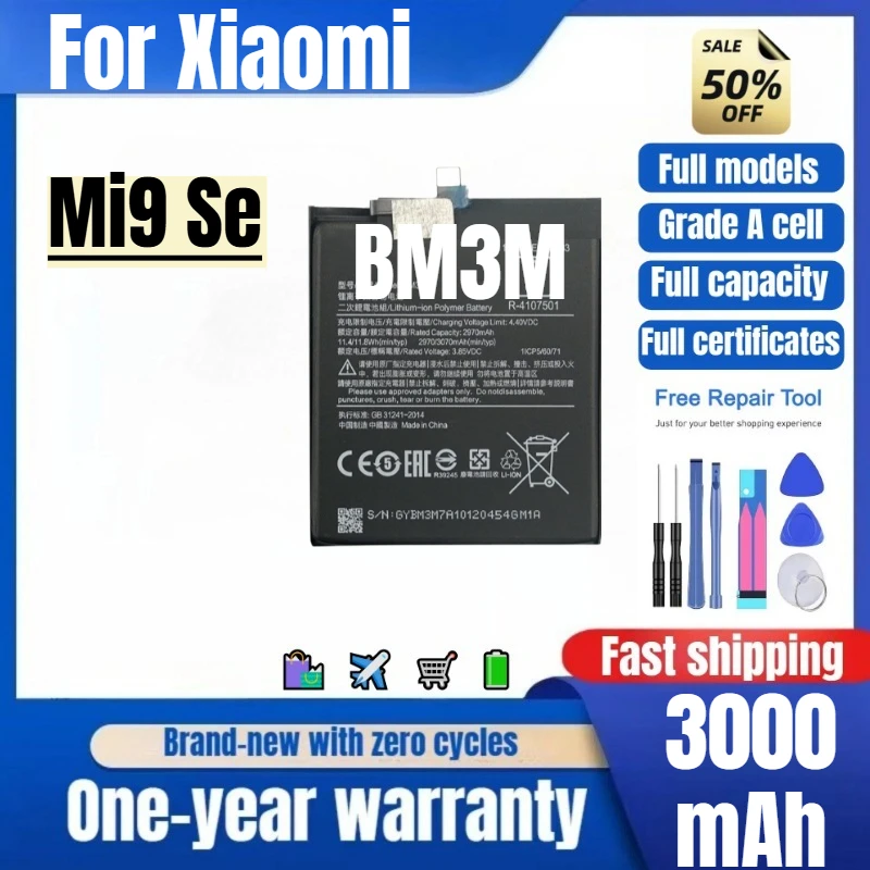 

BM3M for Xiaomi Mi9 Se Phone Battery 0 Cycle High Quality High Capacity Battery Replacement Bateria Grade A Cell with Tools
