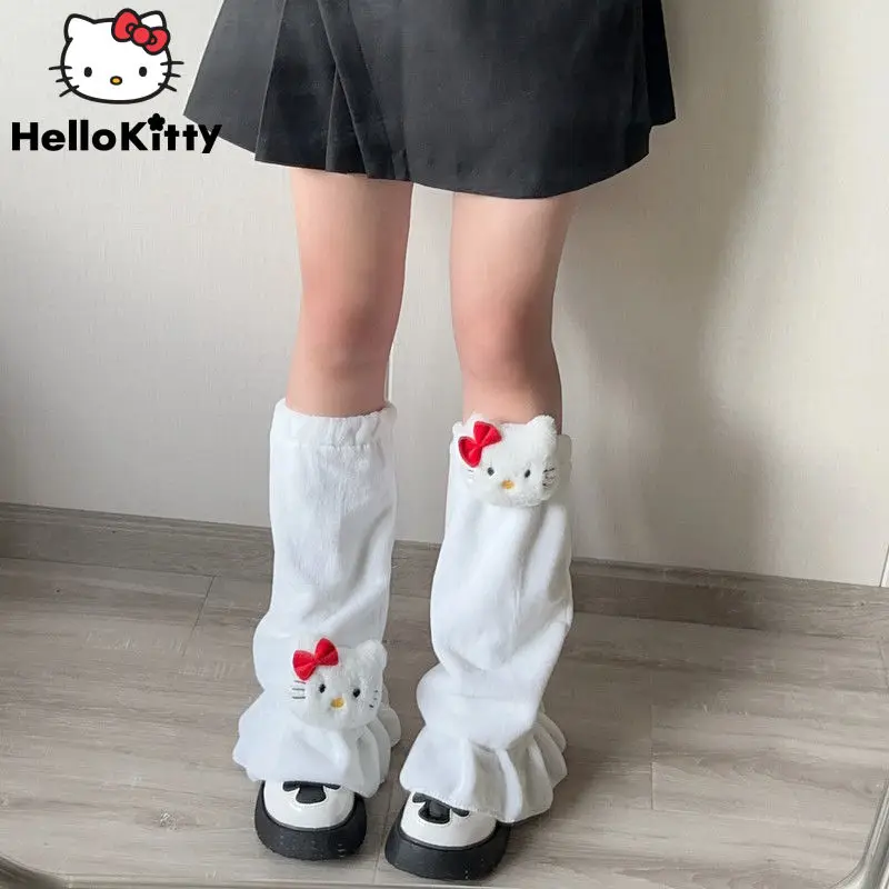 

Sanrio Hello Kitty Soft Plush Leg Cover Female Student Mid Tube Socks Autumn Winter Warmth Knee Protection Lolita Trend Socks