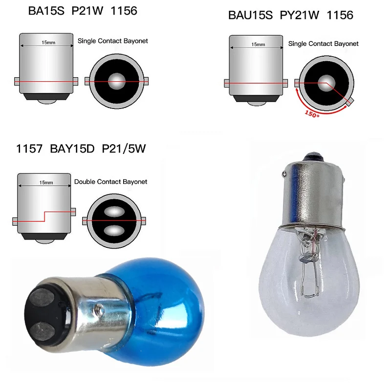 10PCS Car Turn Signal Lights S25 1156 1141 Ba15s P21w 1157 Blue Car Halogen Bulb Turn Singal Light Reverse Lamp Yellow Bulb 12v