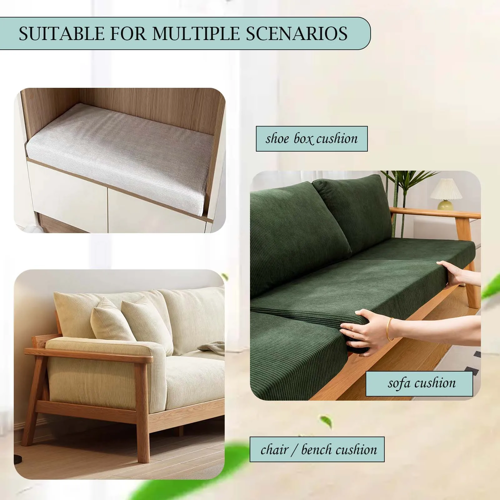 Corduroy Seat Cushions, Patio Furniture Cushion with Zipper, Terrace Seat pad for Outdoor Indoor Seating for Bench/Chair/Window