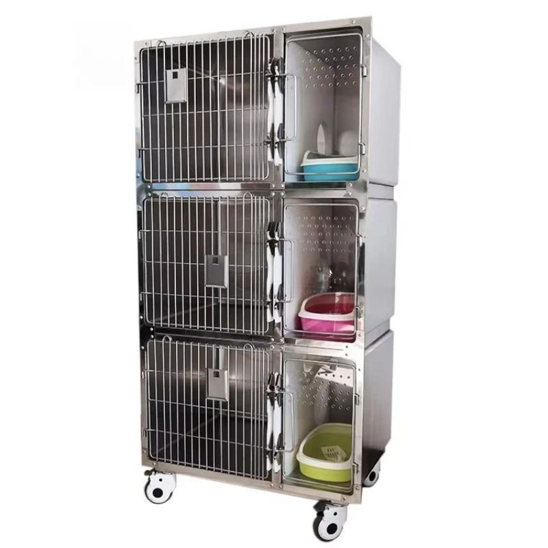 

High Pressure Rugged Inpatient 304 Stainless Steel Pet Cage With Wheels Pet Kennel Cage
