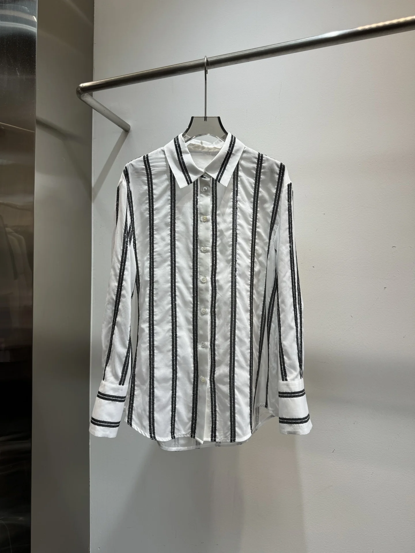 Women's High-Quality Striped Embroidered Cotton-Silk Organza Shirt – Pre-Fall 2026 New Arrival