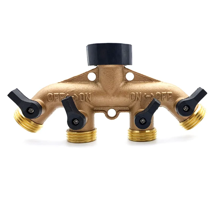 Garden Brass Four-way Ball Valve, American 4-way Ball Valve, Garden Hose Heavy-duty Water Separator Connector