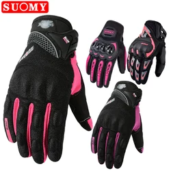 SUOMY Summer Women Pink Motorcycle Gloves Lady Purple Full Finger Motocross Gloves Men Touch Screen Cycling Gloves XS-XXL