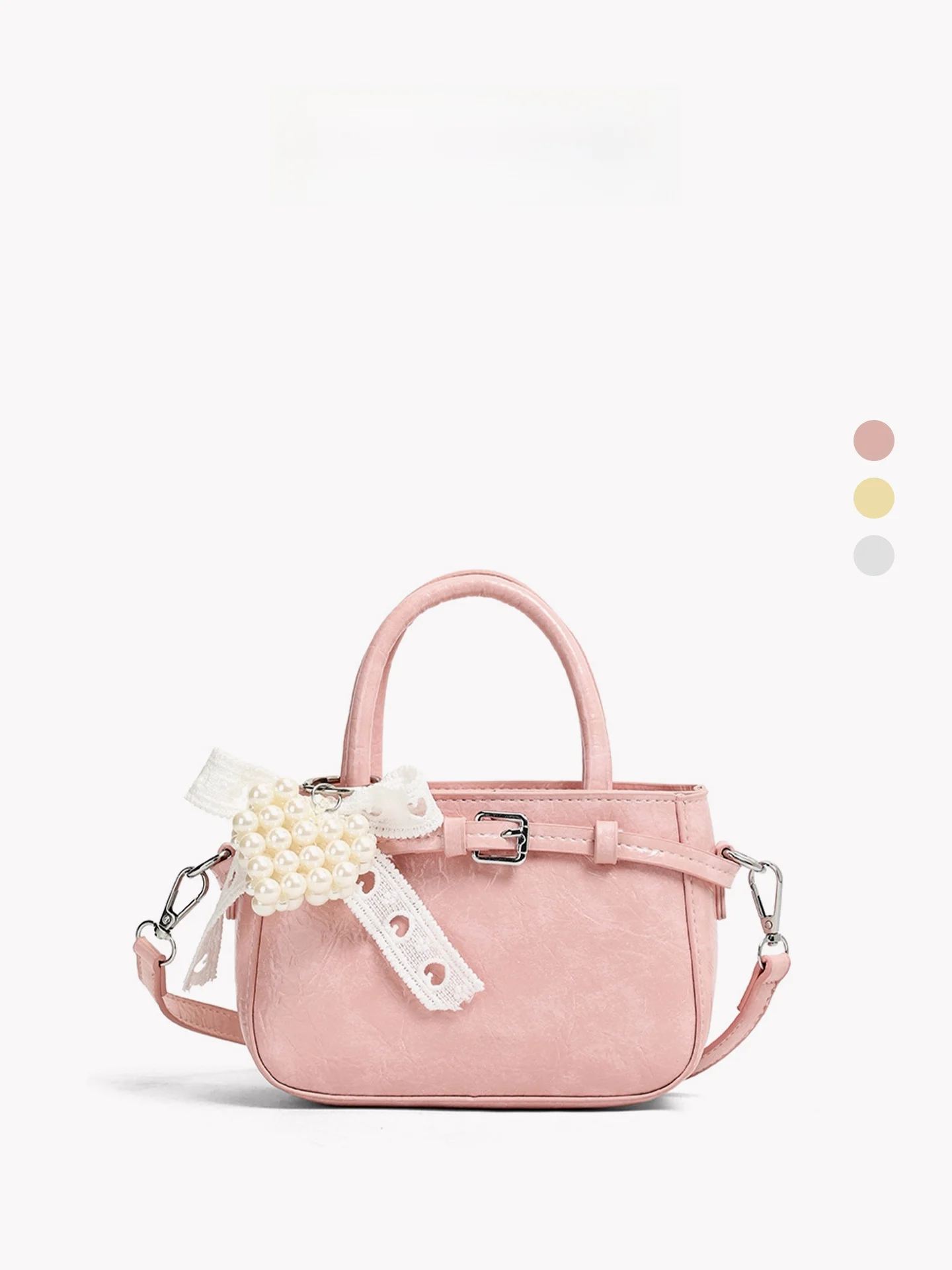 

Pink Pearl Knot Handbag Women's Crossbody Bag Versatile Elegant Daily Use Soft PU Leather Korean Style Small Square...