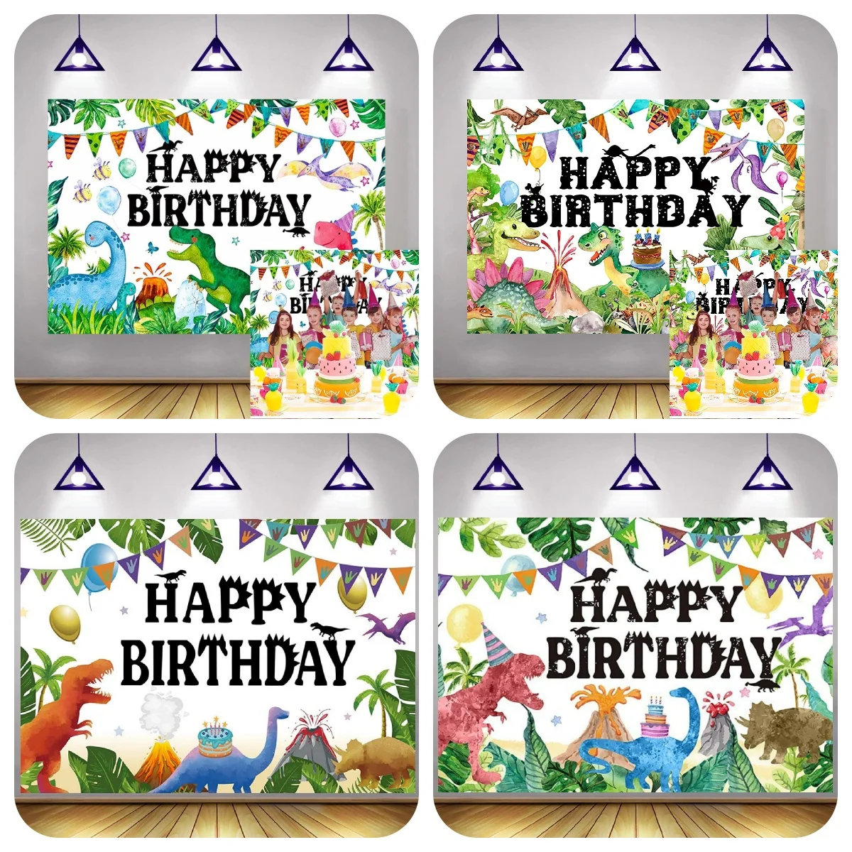 Happy Birthday Party Backdrop for Kids Boys Volcano Roar Jurassic Cake Streamer Photography Background Birthday Indoor Decor