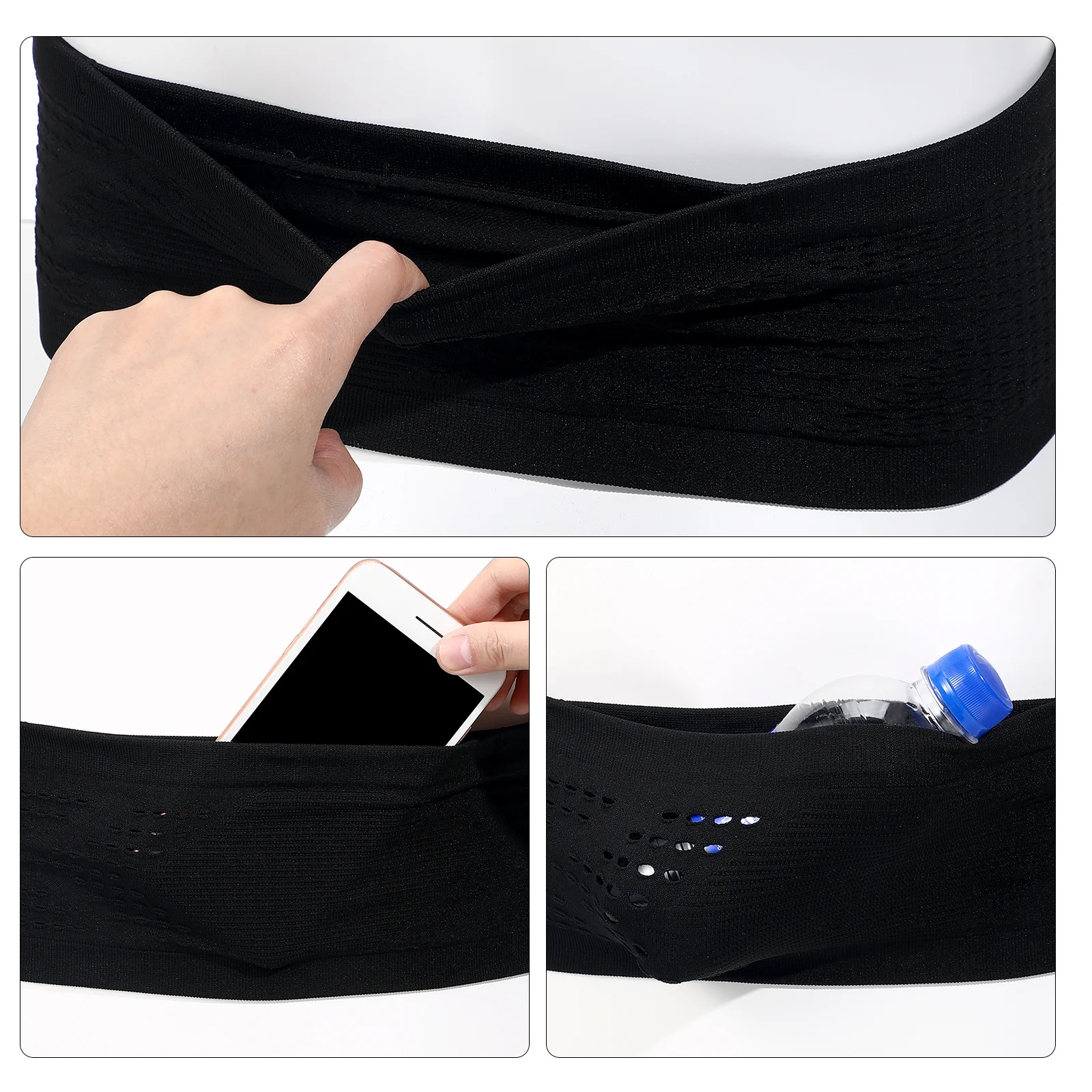 حزام الجري ذو سعة كبيرة، تصميم 360 درجة، جيوب واسعة، مفاتيح الهاتف، سماعات خفيفة الوزن، محمولة، مريحة، مرنة #5