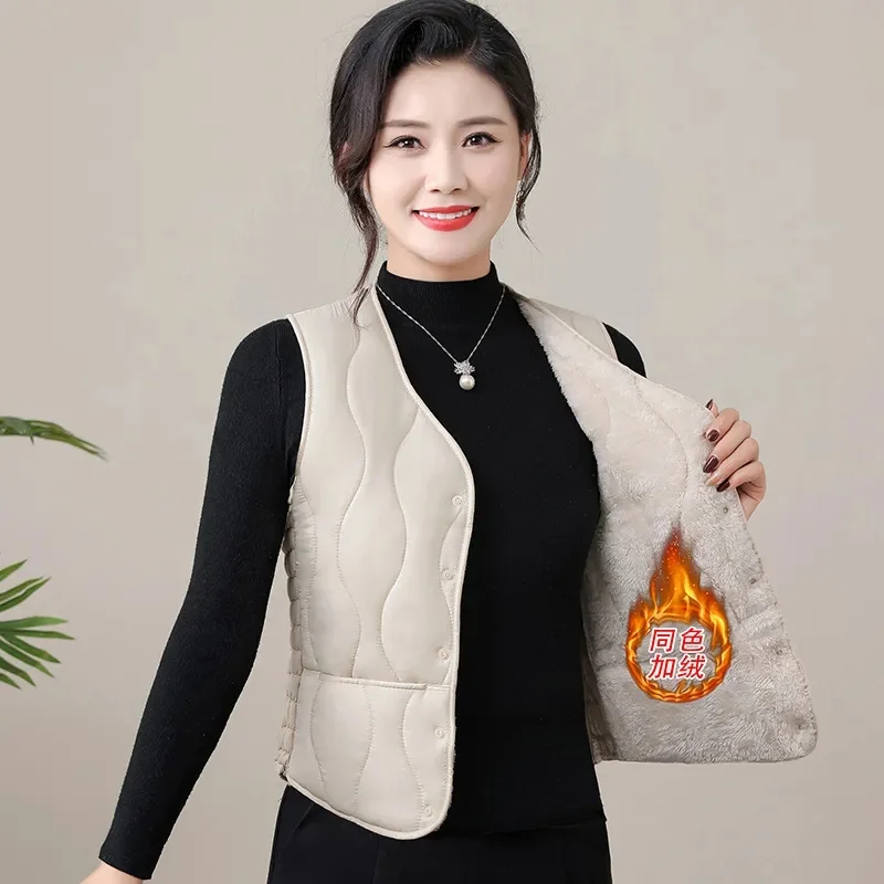 New Fleece Jacket Add Velvet Warm Down Cotton Vest Women Autumn Winter Short Waistcoat Slim Lightweight Inner Tank Sleeveless