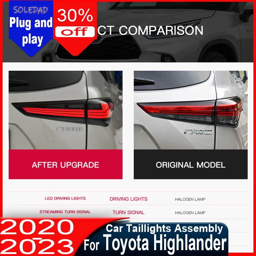 

Задние LED-фонари в стиле Lexus для Toyota Highlander 2021-2024: динамические указатели поворота, стоп-сигналы, фонари заднего хода, аксессуары