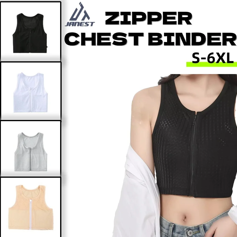 Bandage Chest Binder Zipper Mesh Breast Binder Front Bandage Trans Binder Tomboy Crop Top Flat Slim Sportswear 