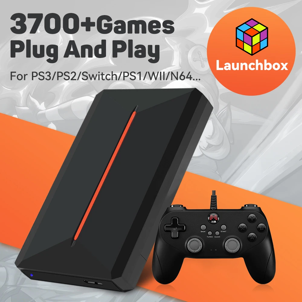 Launchbox 500G Portable Retro Game Hard Drive Built-in 3700 PC/Retro Games Emulators for PS4/PS3/Switch/WII/PS1/Sega Saturn/N64