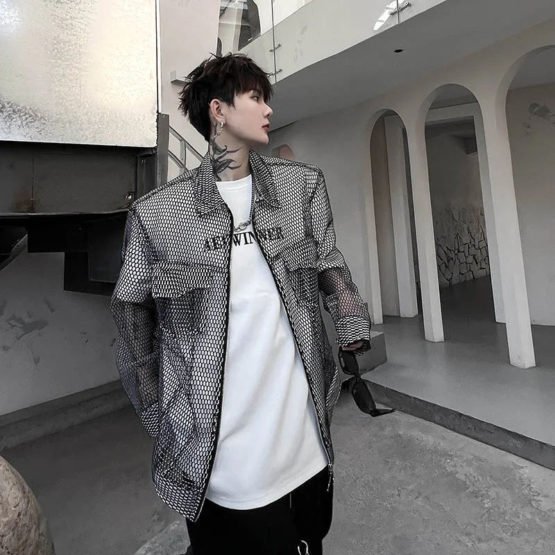 

Мужская куртка с двойной молнией и вырезами, дышащая, повседневная, для многослойного ношения, модный уличный стиль, приталенный крой, длинная.